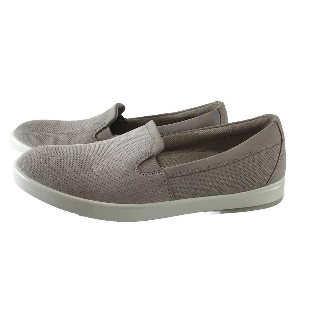 ECCO Danish Design Perforated Suede Slip On Sneakers Size 8-8.5 Light Gray 39